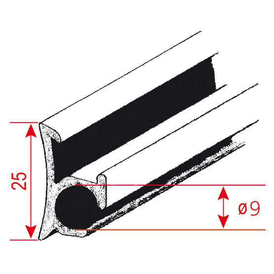 Keder-Profilschiene gebogen 5 m, silber