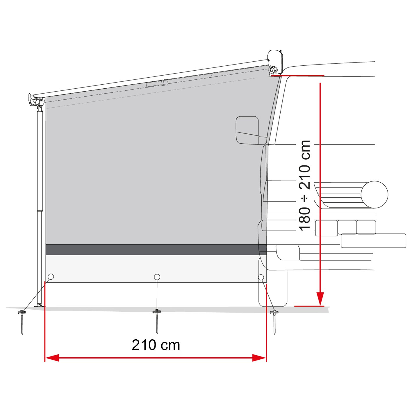 Seitenwand Sun View Side Van, 210 cm