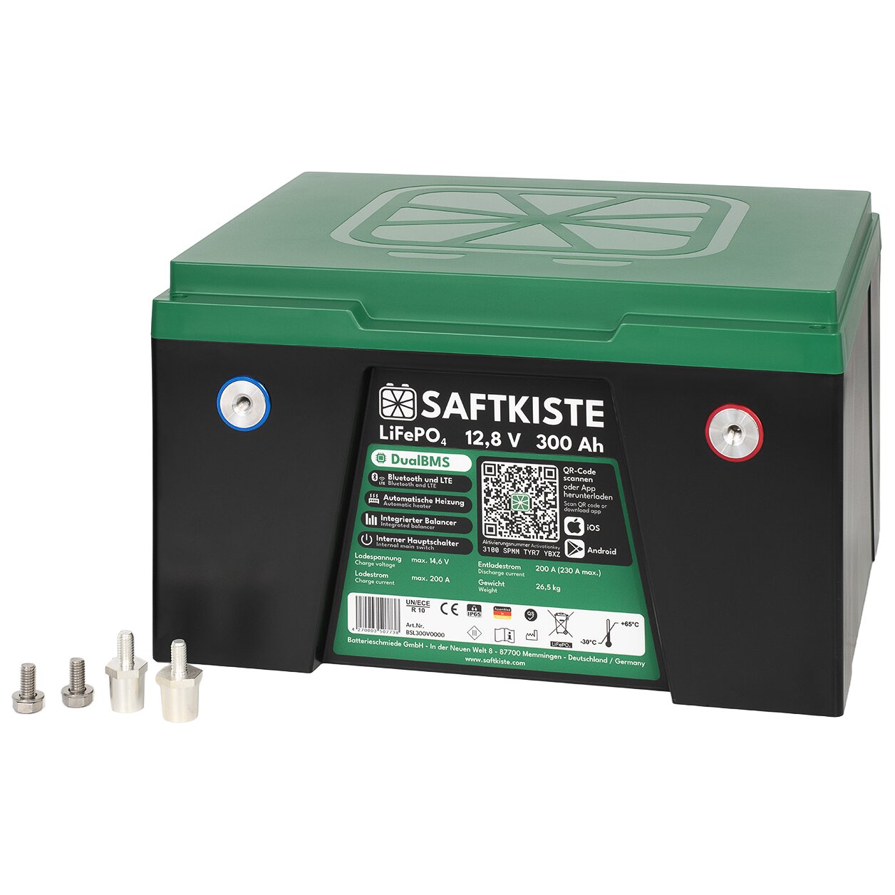 Lithium Batterie, Batteriepole vorne, 300 Ah