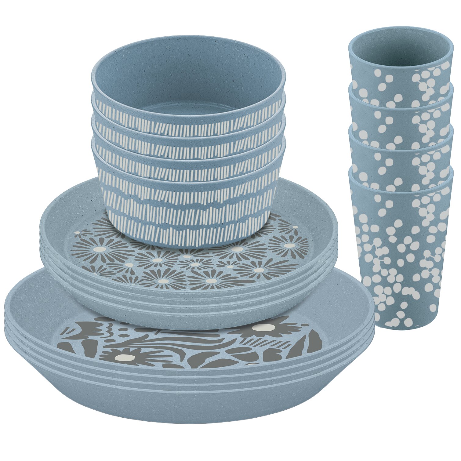 Geschirrset Blomster Natur Blatt 16-teilig blau