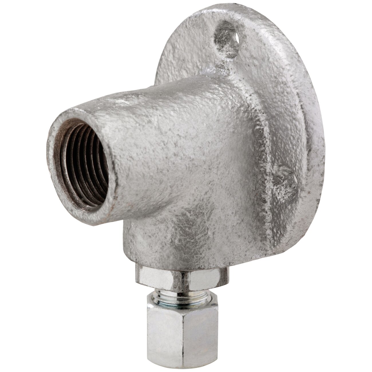 Anschlusswinkel mit Wandflansch Aufputz (für Gassteckdose Rp 1/2 x RVS 8)