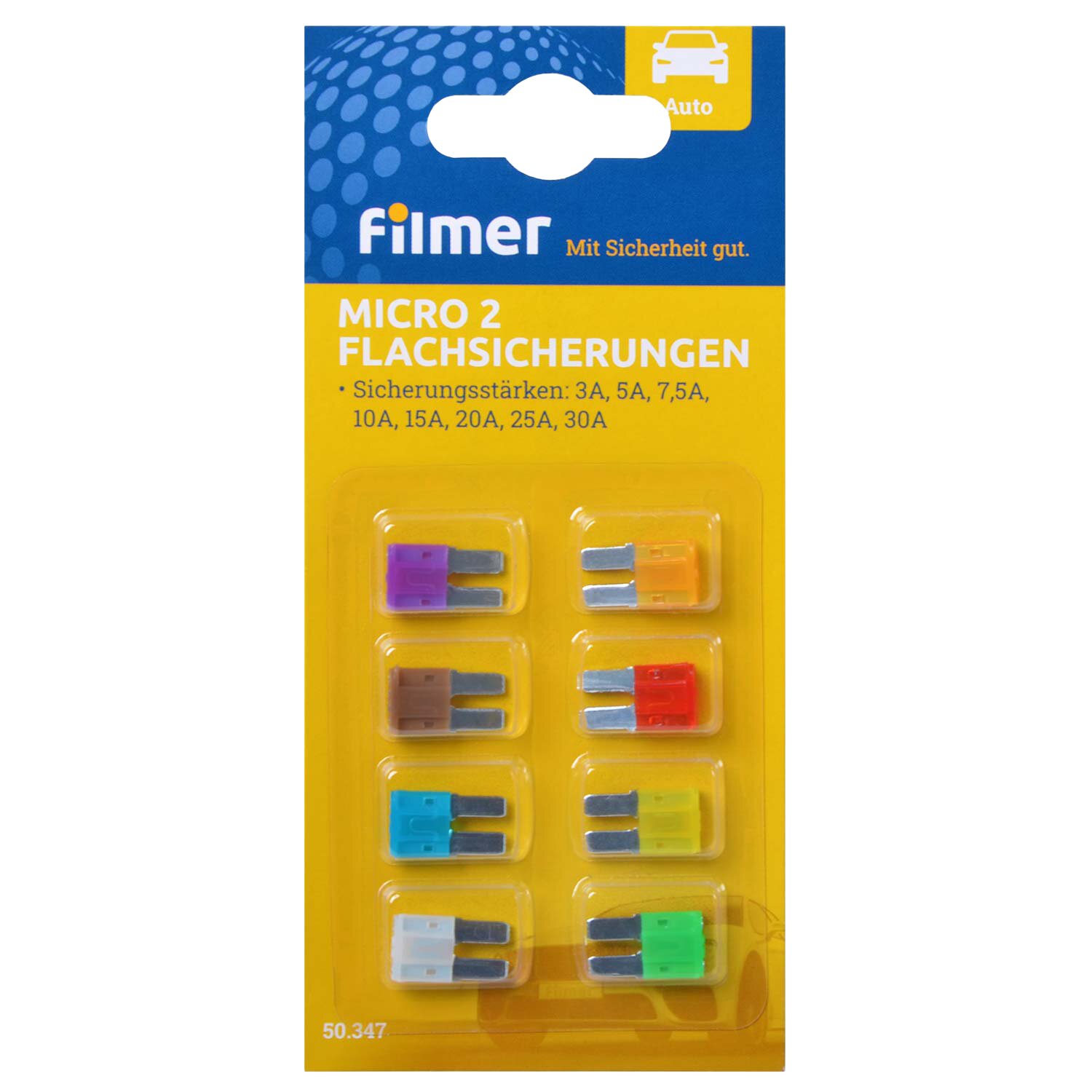 Flachsicherungen Micro 2, 8-teilig; 3/5/7,5/10/15/20/25/30 A