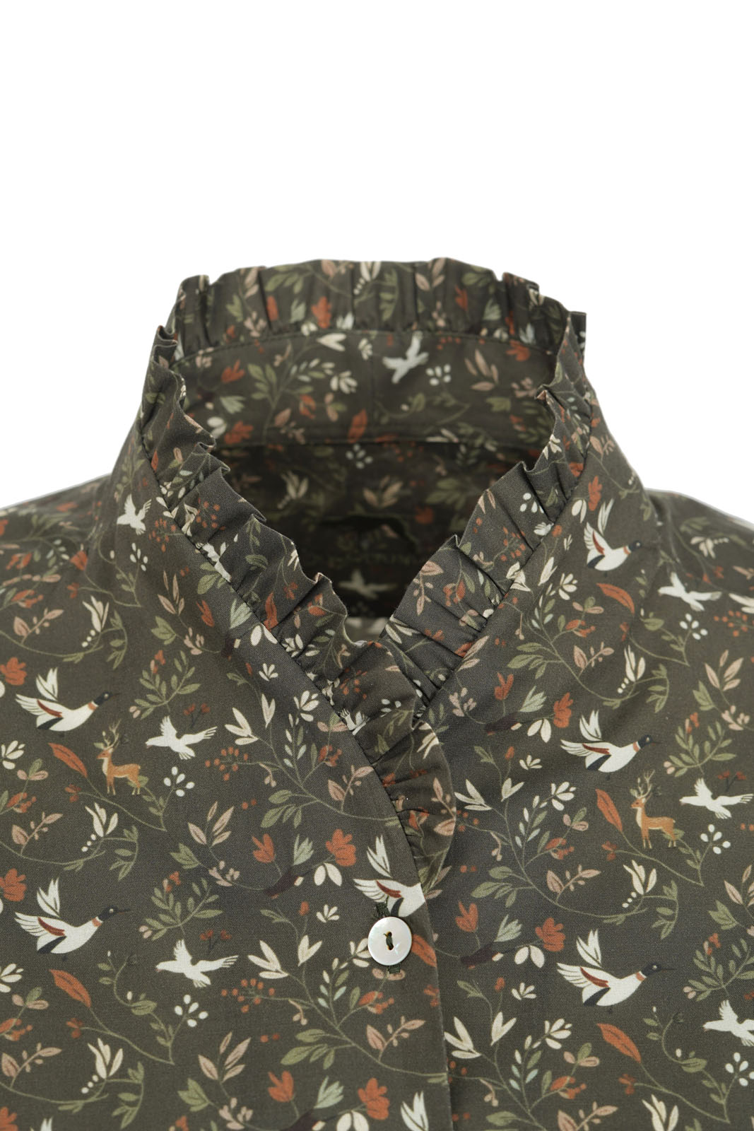 Jagdhund Bluse mit Rüschen für Damen