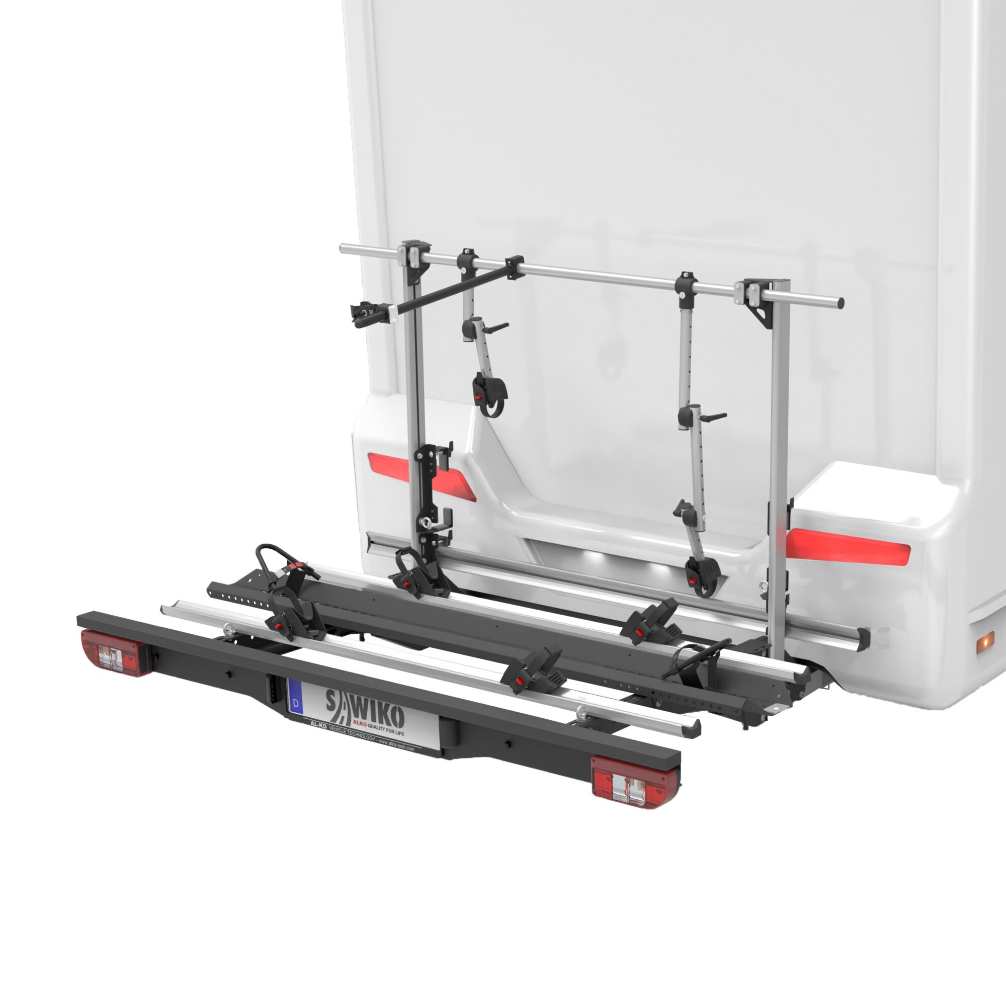 Lastenträger Vario mit Halogen-Beleuchtung für 1 Motorroller und 2 Fahrräder