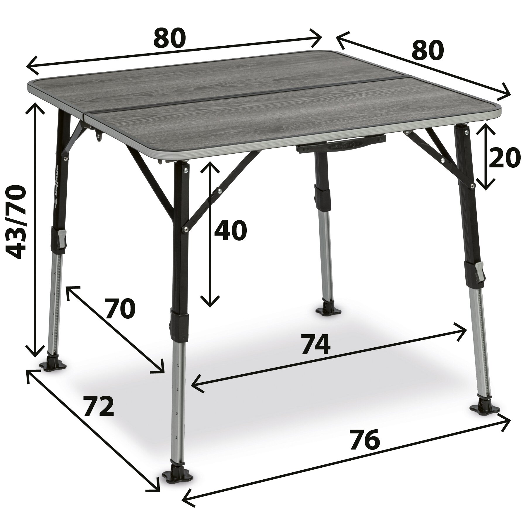 Campingtisch Elùtop ComPack Square, 80 x 80 cm