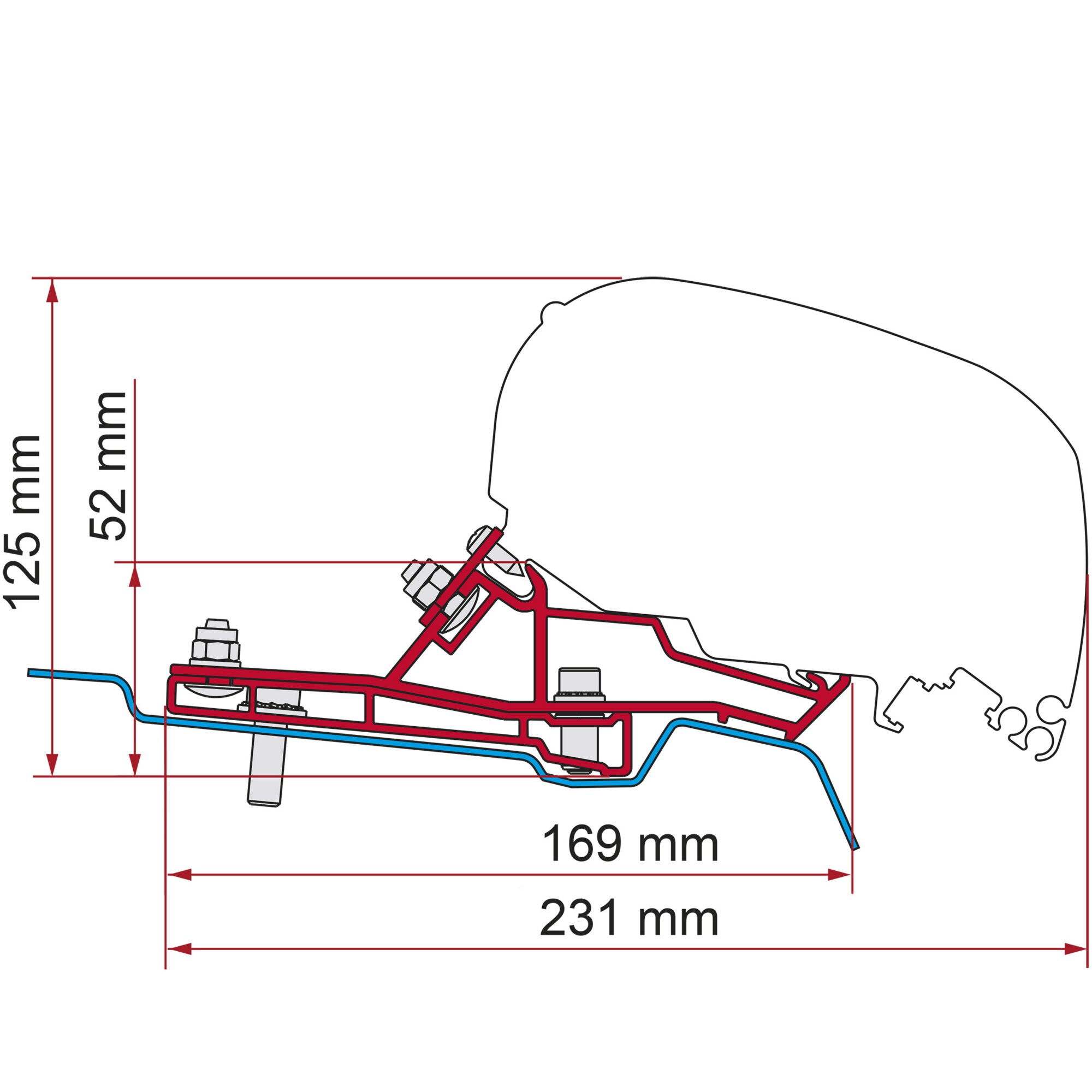Markisenadapter Ford Transit Van L3 für F80s, 1 x 340 cm