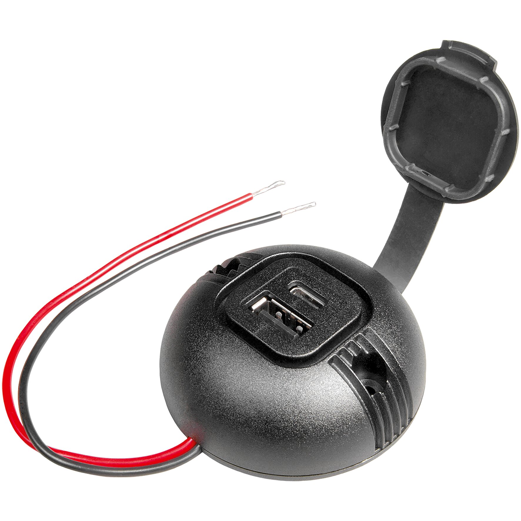 Aufbau-Doppelsteckdose USB-C/USB-A rund, mit Deckel