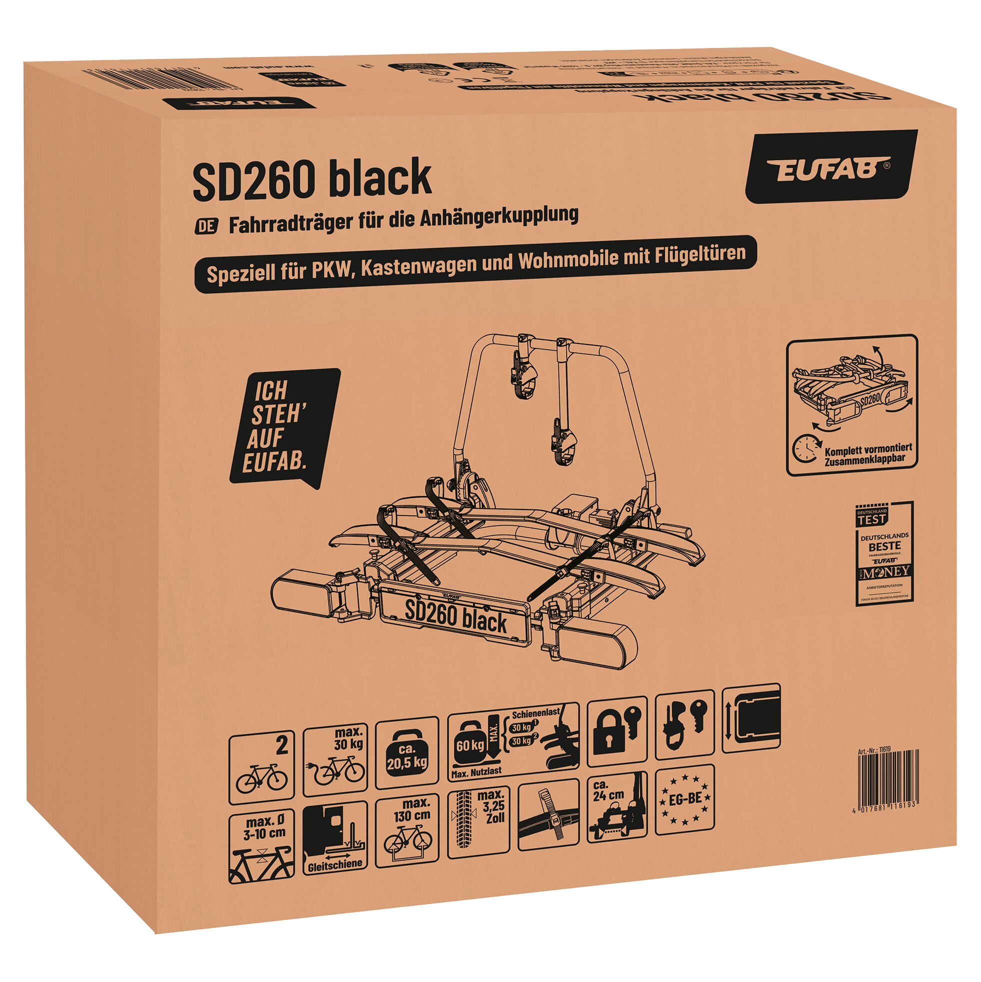 Fahrradträger Anhängerkupplung SD260, schwarz