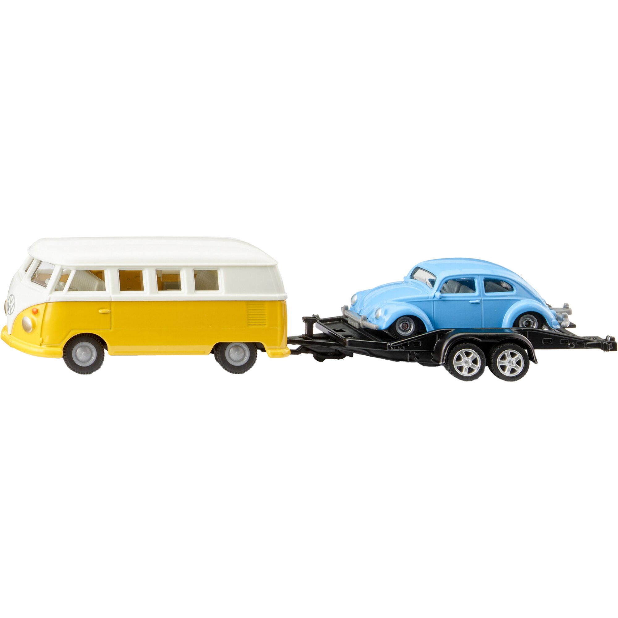 Fahrzeugmodell VW T1 mit Anhänger und VW Käfer