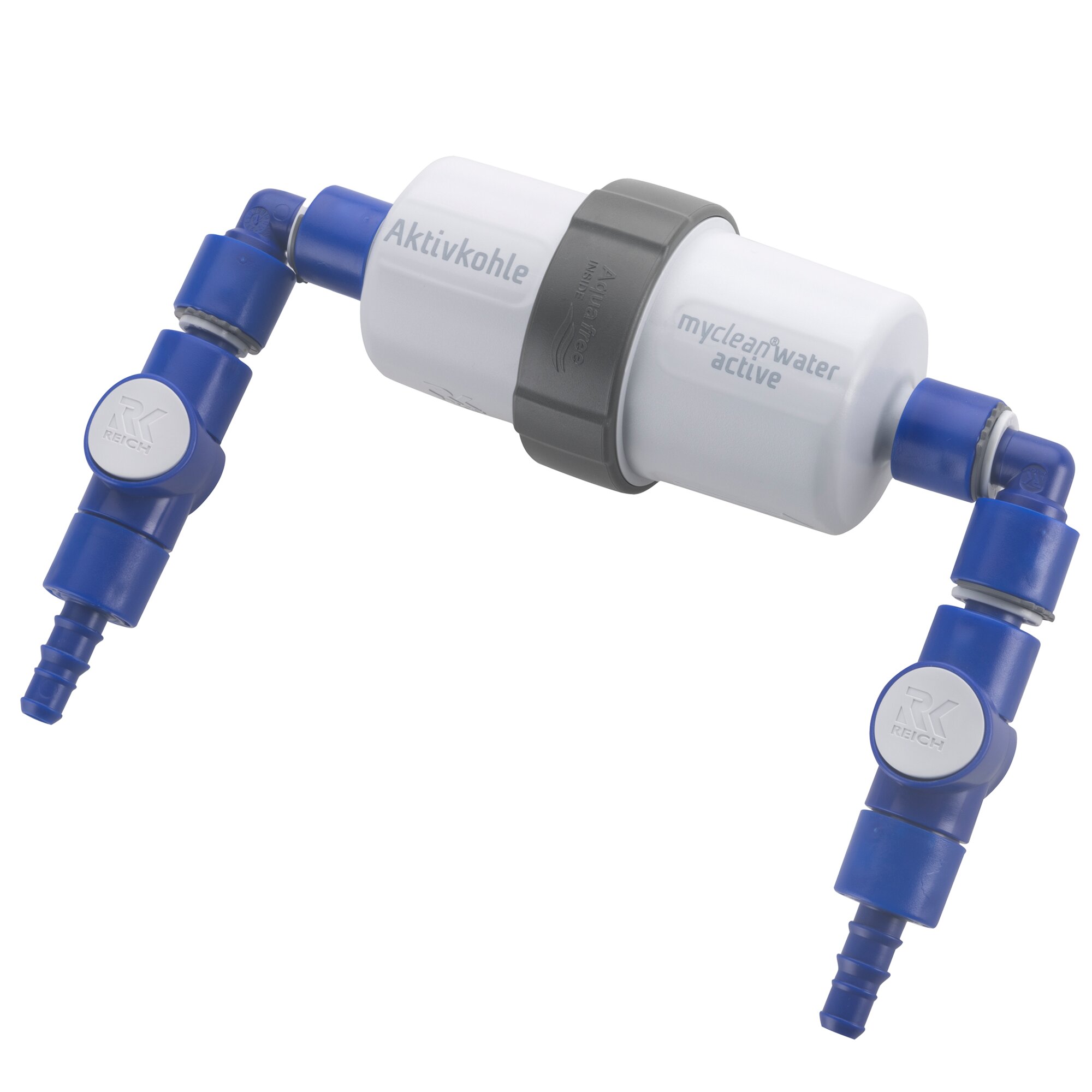 Aktivkohlefilter mit Einbauset myclean®water active Schlauch, beidseitig gewinkelte Anschlüsse