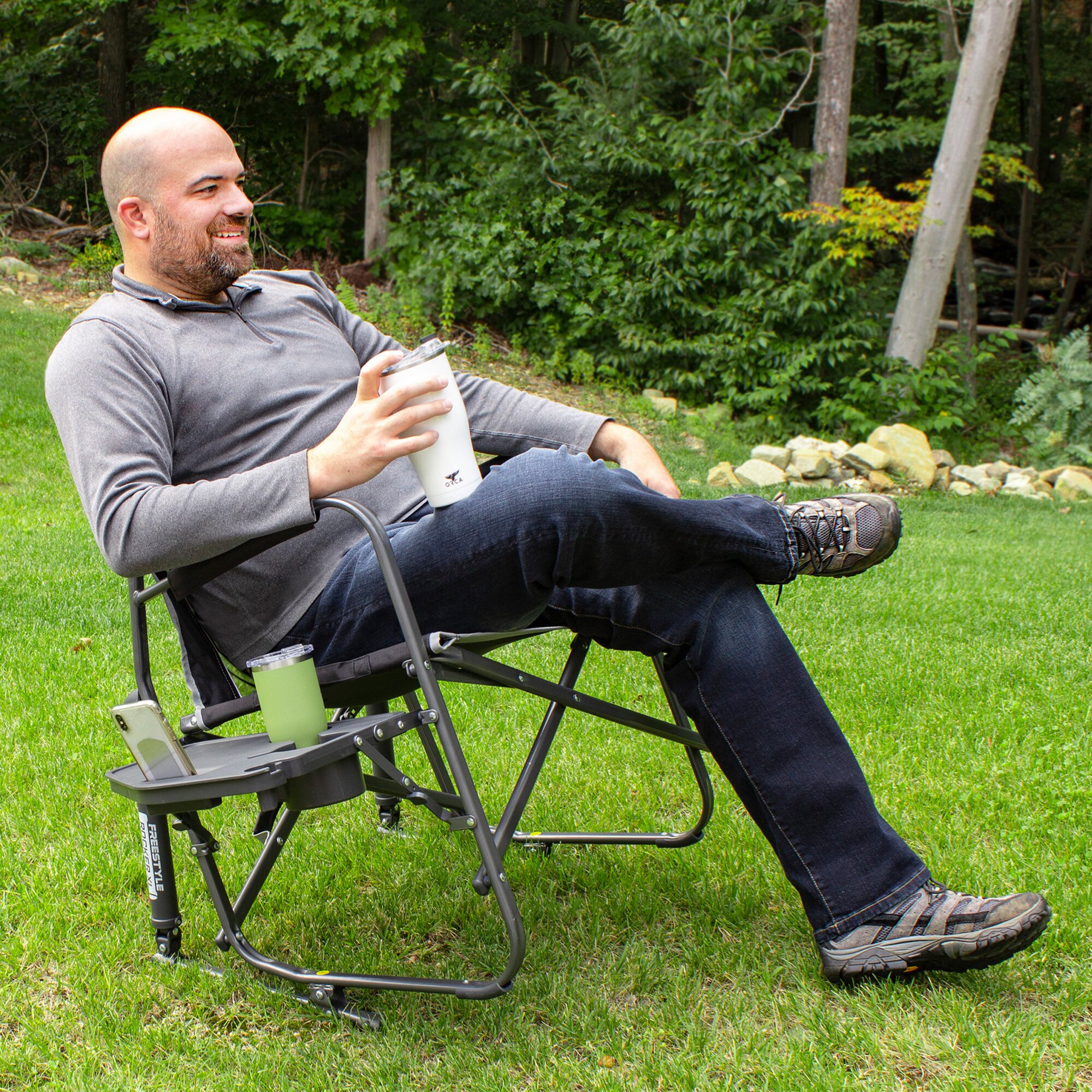 Camping-Schaukelstuhl Freestyle Rocker XL™ mit Tisch, schwarz
