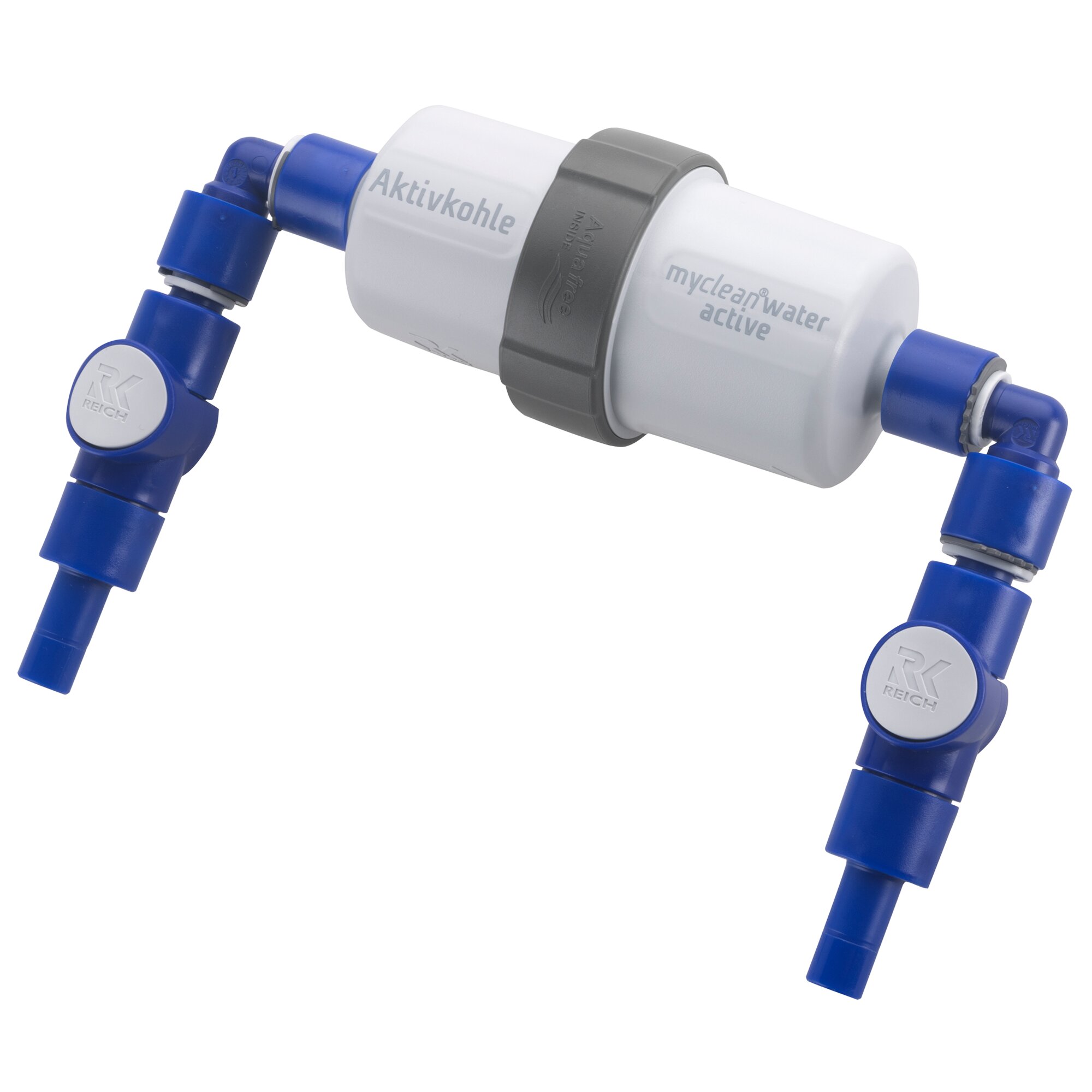 Aktivkohlefilter mit Einbauset myclean®water active UniQuick, beidseitig gewinkelte Anschlüsse
